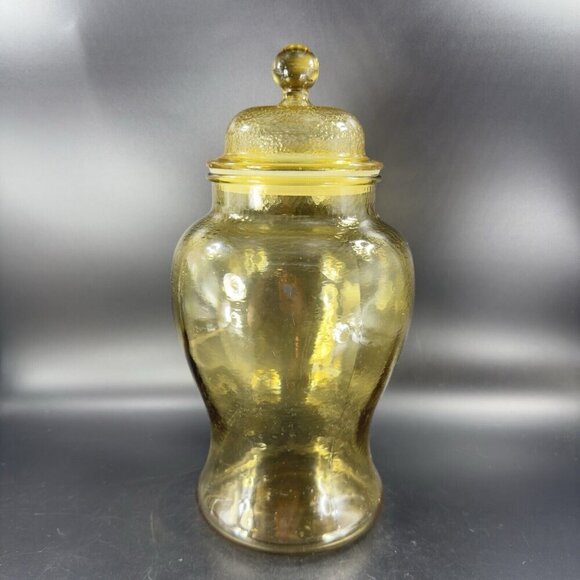 Vintage Indiana Glass Amber Yellow Glass Apothecary Jar Canister With Lid VTG - Picture 4 of 13